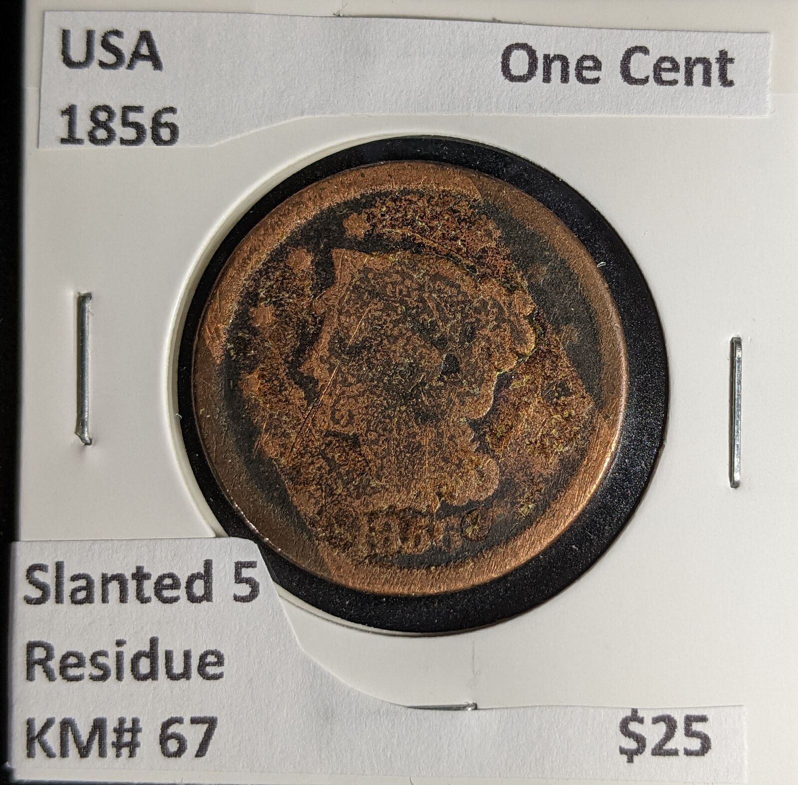 USA 1856 Slanted 5 One Cent KM# 67 Residue #208 #30C