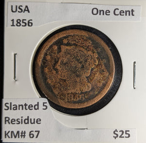 USA 1856 Slanted 5 One Cent KM# 67 Residue #208 #30C