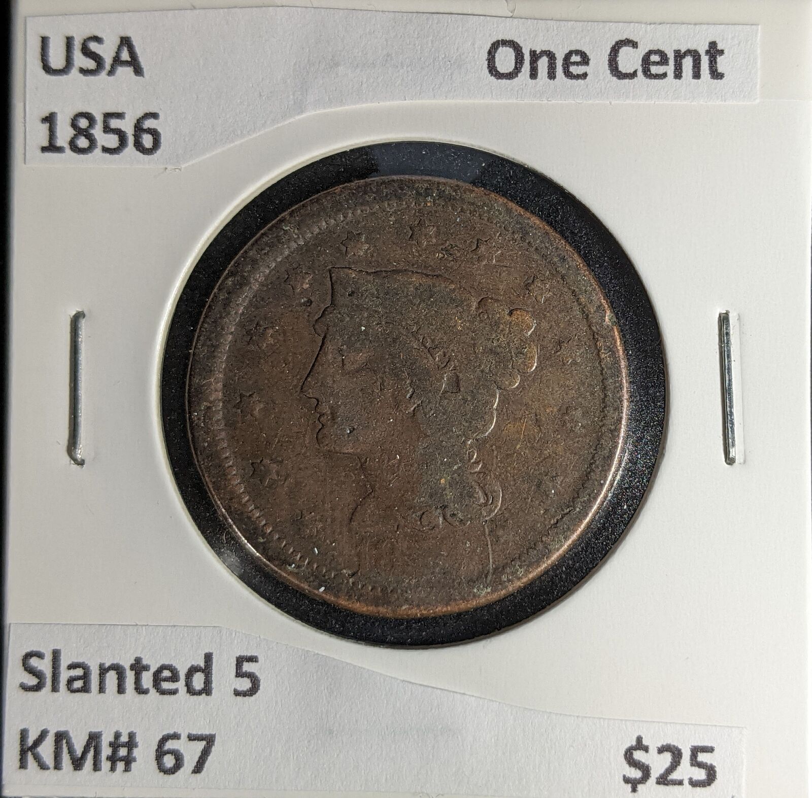 USA 1856 Slanted 5 One Cent KM# 67 #204 #30C