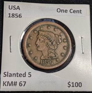 USA 1856 Slanted 5 One Cent KM# 67 #205 #30C