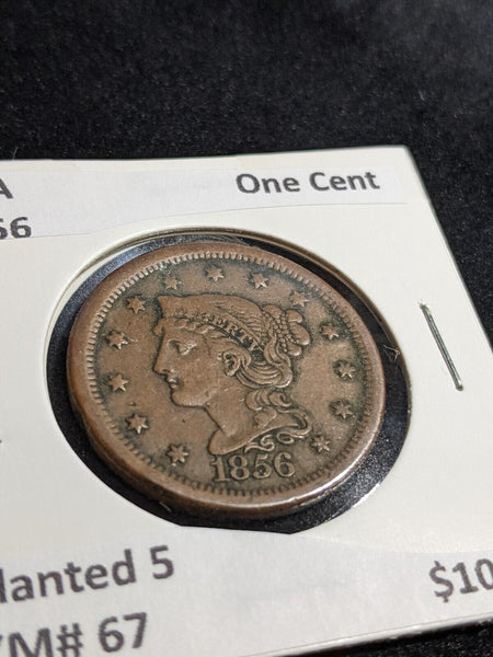 USA 1856 Slanted 5 One Cent KM# 67 #205 #30C