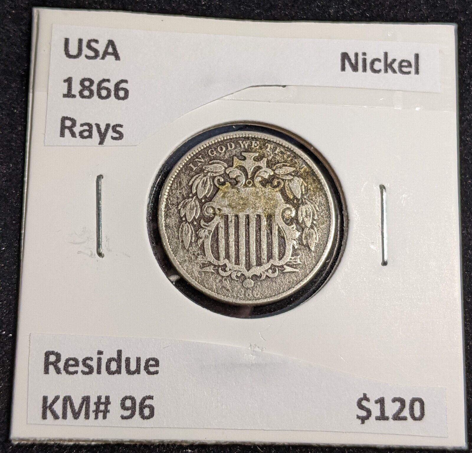 USA 1866 Rays Nickel KM# 96 Residue #253 #31A