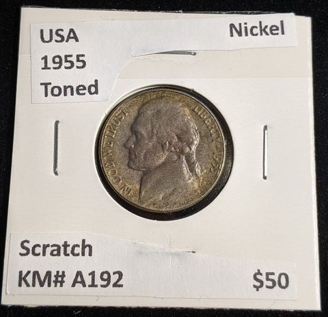 USA 1955 Toned Nickel KM# A192 Scratch #641 #31A