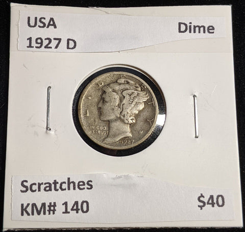 USA 1927 D Dime KM# 140 Scratches #636 #31A