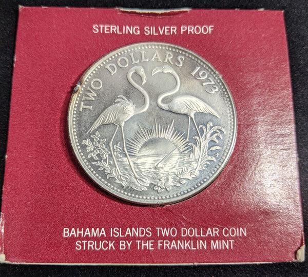 Bahamas Proof 1973 Silver 2 Dollars KM# 23 spot mark #114