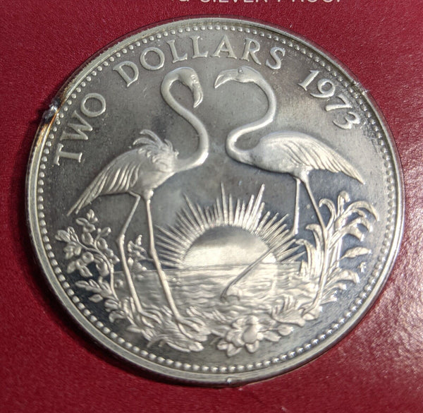 Bahamas Proof 1973 Silver 2 Dollars KM# 23 spot mark #114