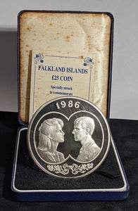 Falkland Islands Proof 1986 25 Pounds Silver Prince Andrew's Wedding KM# 23 #002
