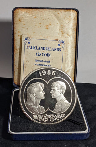 Falkland Islands Proof 1986 25 Pounds Silver Prince Andrew's Wedding KM# 23 #002