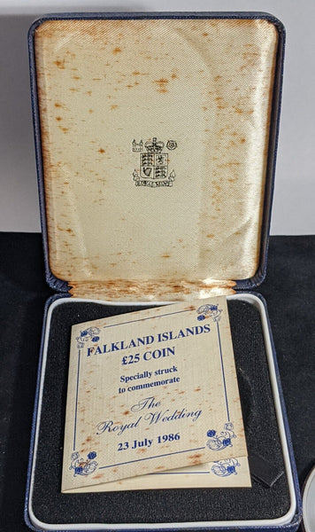 Falkland Islands Proof 1986 25 Pounds Silver Prince Andrew's Wedding KM# 23 #002