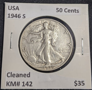 USA 1946 S 50 Cents KM# 142 Cleaned #206 #31B