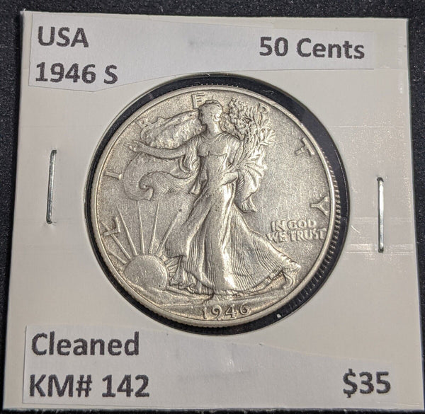 USA 1946 S 50 Cents KM# 142 Cleaned #206 #31B