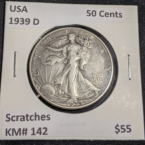USA 1939 D 50 Cents Scratches KM# 142 #167 #31B