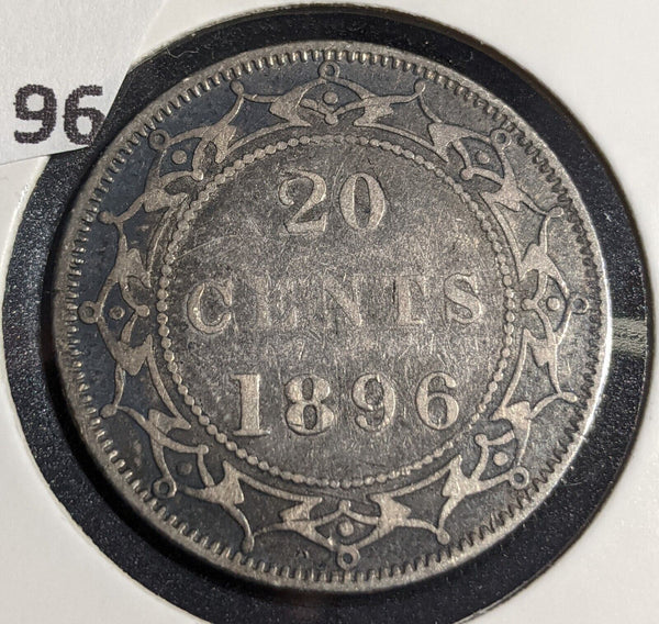 Canada 1896 NEWFOUNDLAND 20 Cents Large 96 Scratches KM# 4 #212 #31B