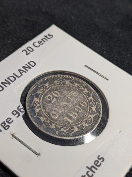 Canada 1896 NEWFOUNDLAND 20 Cents Large 96 Scratches KM# 4 #212 #31B