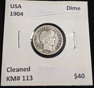 USA 1904 Dime Cleaned KM# 113 #611 #31B