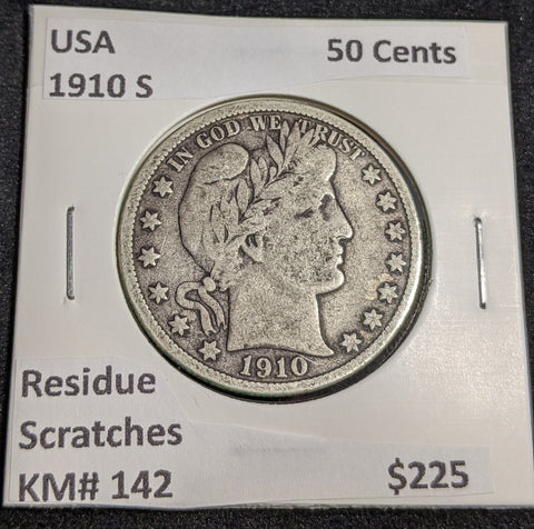 USA 1910 S 50 Cents Residue Scratches KM# 142 #101 #31B