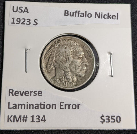 USA 1923 S Buffalo Nickel Reverse Lamination Error KM# 134 #145 #31B