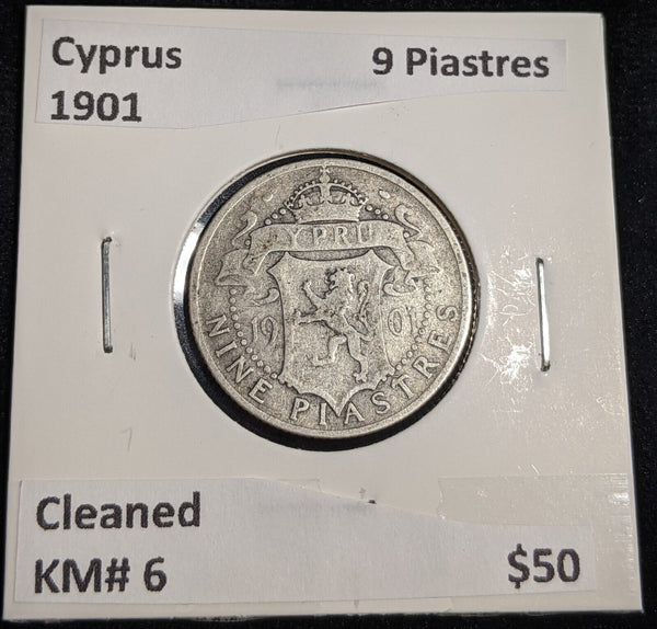 Cyprus 1901 9 Piastres KM# 6 Cleaned #055 #31B