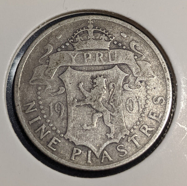 Cyprus 1901 9 Piastres KM# 6 Cleaned #055 #31B