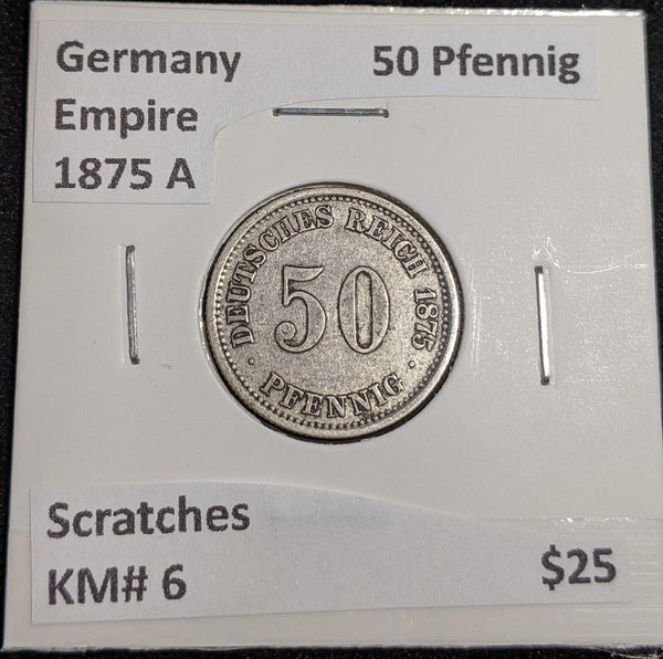 Germany Empire 1875 A 50 Pfennig KM# 6 Scratches #009 #31A