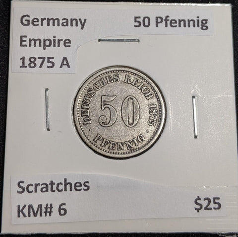 Germany Empire 1875 A 50 Pfennig KM# 6 Scratches #009 #31A