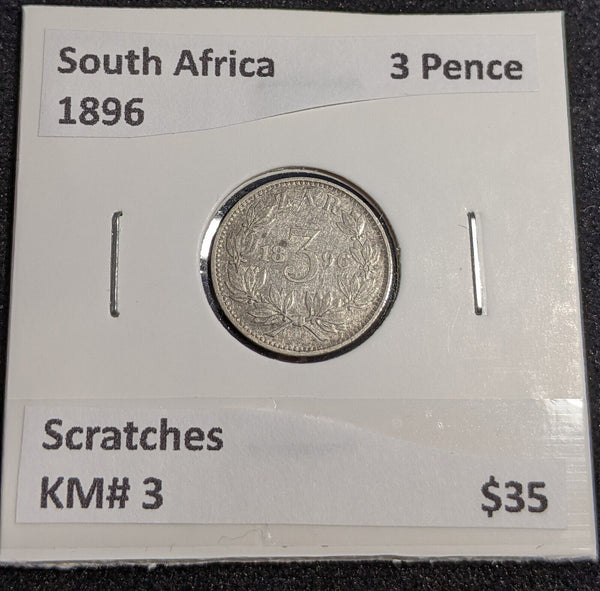 South Africa 1896 3 Pence KM# 3 Scratches #008 #31A