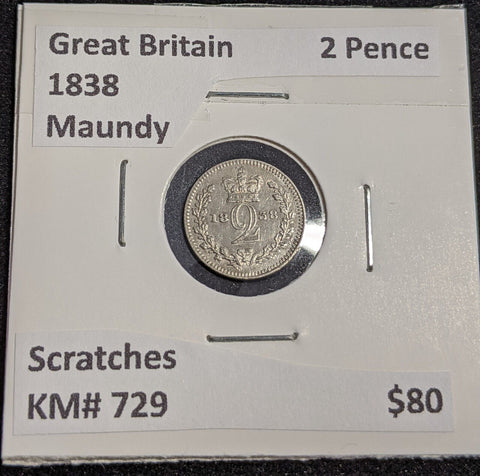 Great Britain 1838 Maundy 2 Pence KM# 729 Scratches #007 #31A