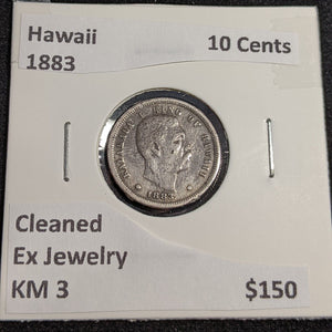 USA Hawaii 1883 10 Cents KM 3 Cleaned Ex Jewelry #002 #31A