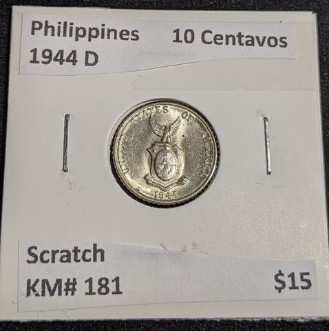 Philippines 1944 D 10 Centavos KM# 181 Scratch #066 #31C