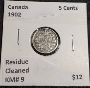 Canada 1902 5 Cents Residue KM# 9 Cleaned #078 #31C