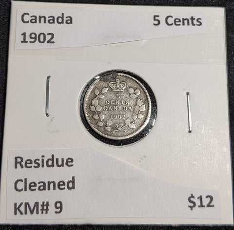 Canada 1902 5 Cents Residue KM# 9 Cleaned #078 #31C