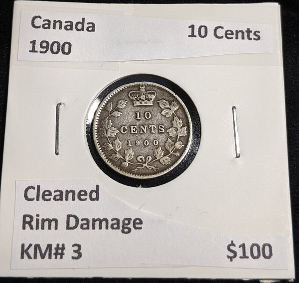 Canada 1900 10 Cents KM# 3 Cleaned Rim Damage #217 #31C