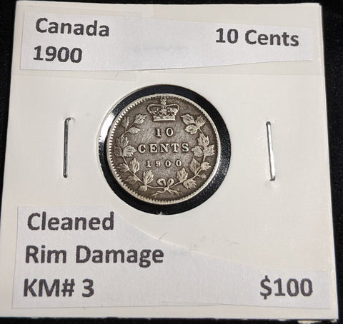 Canada 1900 10 Cents KM# 3 Cleaned Rim Damage #217 #31C