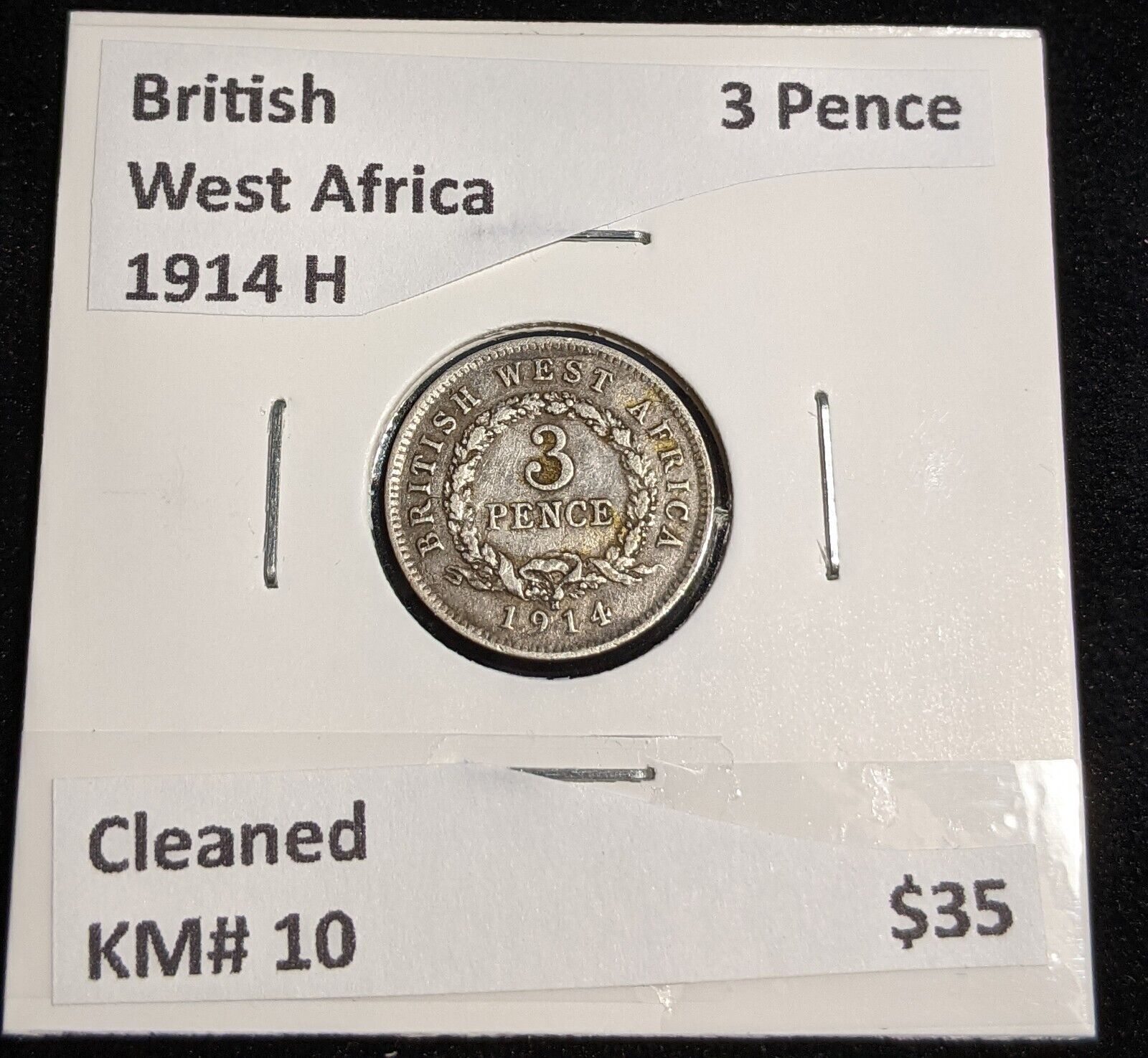 British West Africa 1914 H 3 Pence KM# 10 Cleaned #015 #32A