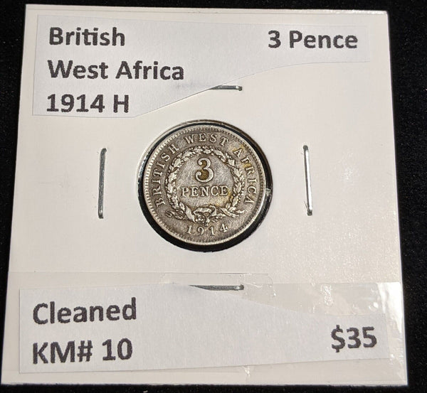 British West Africa 1914 H 3 Pence KM# 10 Cleaned #015 #32A
