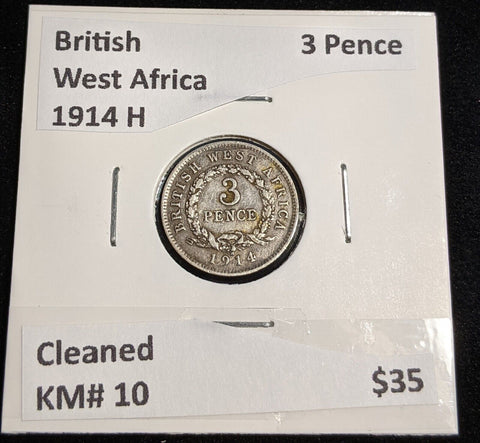 British West Africa 1914 H 3 Pence KM# 10 Cleaned #015 #32A