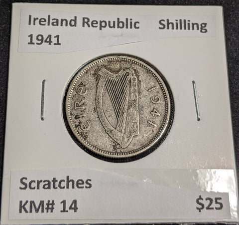 Ireland Republic 1941 Shilling KM# 14 Scratches #006 #32A