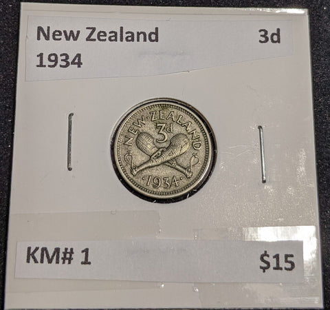 New Zealand 1934 Threepence 3d KM# 1 #019 #32A
