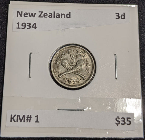 New Zealand 1934 Threepence 3d KM# 1 #015 #32A
