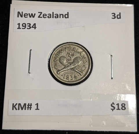 New Zealand 1934 Threepence 3d KM# 1 #025 #32A