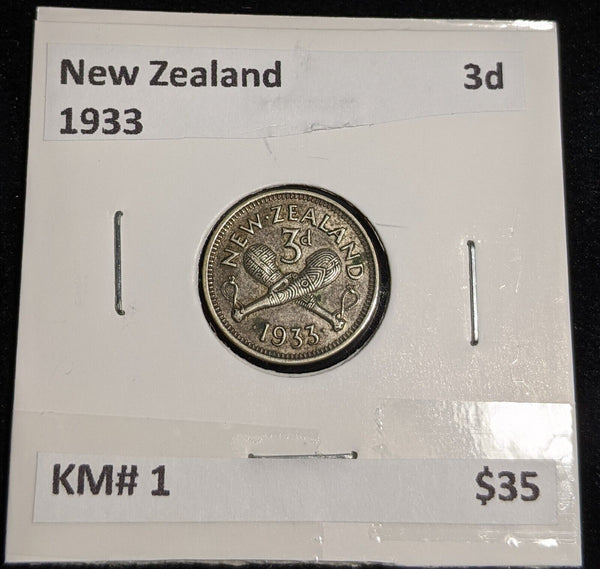 New Zealand 1933 Threepence 3d KM# 1 #049 #32A