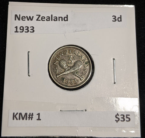 New Zealand 1933 Threepence 3d KM# 1 #049 #32A