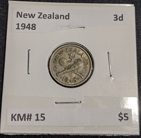 New Zealand 1948 Threepence 3d KM# 15 #011 #32A