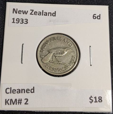 New Zealand 1933 Sixpence 6d KM# 2 Cleaned #048 #32A
