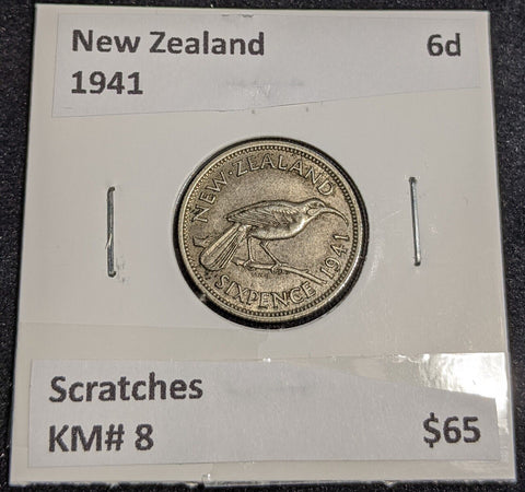 New Zealand 1941 Sixpence 6d KM# 8 Scratches #040 #32A