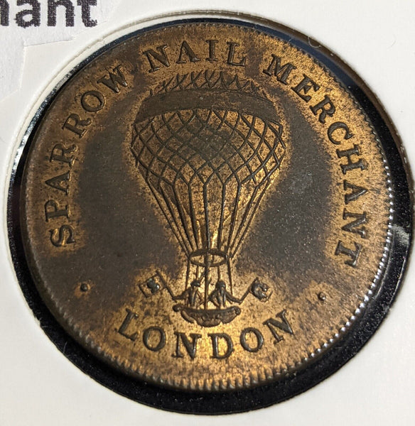 GB 1826 Farthing Merchant Token Sparrow Nail Hot Air Balloon Bell#2881 #017#32A