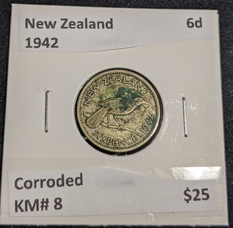 New Zealand 1942 Sixpence 6d KM# 8 Corroded #042 #32A