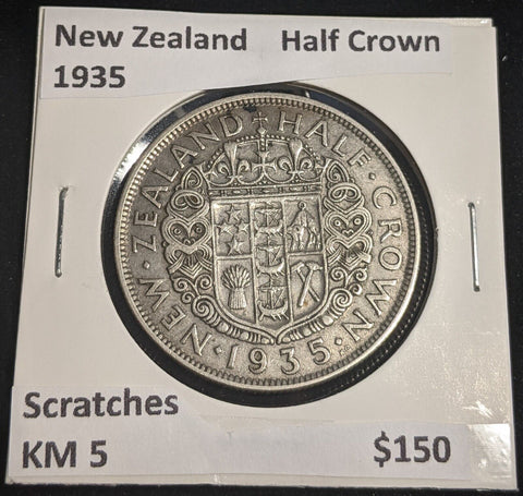 New Zealand 1935 Half Crown KM 5 Scratches #034 #32B