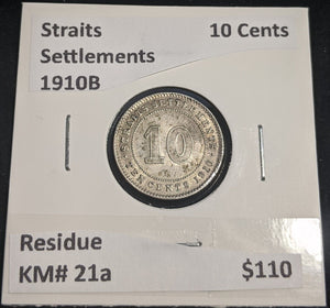 Straits Settlements 1910B 10 Cents KM# 21a Residue #038 #32B