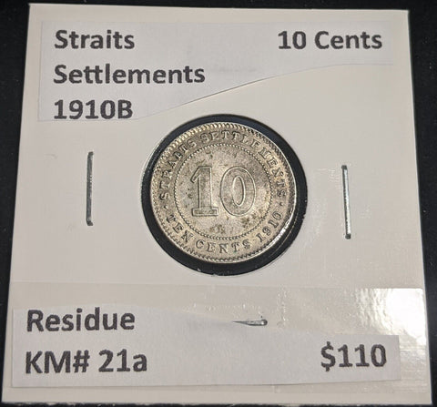 Straits Settlements 1910B 10 Cents KM# 21a Residue #038 #32B